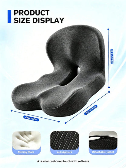 1PC Memory Foam Seat Cushion With Back Support, Ergonomic Chair Cushion For Office, Car & Home, Detachable Anti-Slip Sitting Pad, Black Available