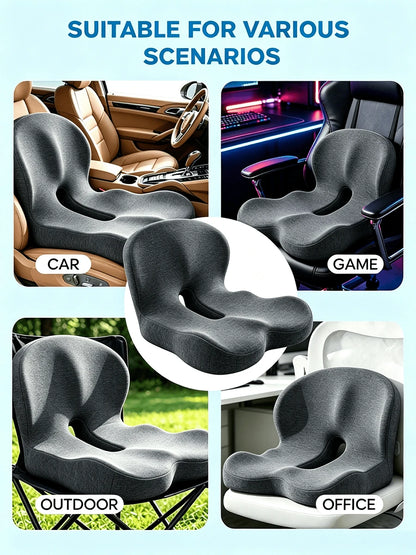 1PC Memory Foam Seat Cushion With Back Support, Ergonomic Chair Cushion For Office, Car & Home, Detachable Anti-Slip Sitting Pad, Black Available