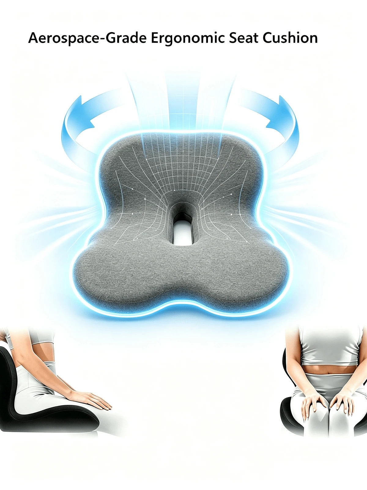 1PC Memory Foam Seat Cushion With Back Support, Ergonomic Chair Cushion For Office, Car & Home, Detachable Anti-Slip Sitting Pad, Black Available