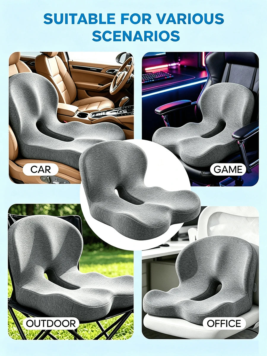 1PC Memory Foam Seat Cushion With Back Support, Ergonomic Chair Cushion For Office, Car & Home, Detachable Anti-Slip Sitting Pad, Black Available
