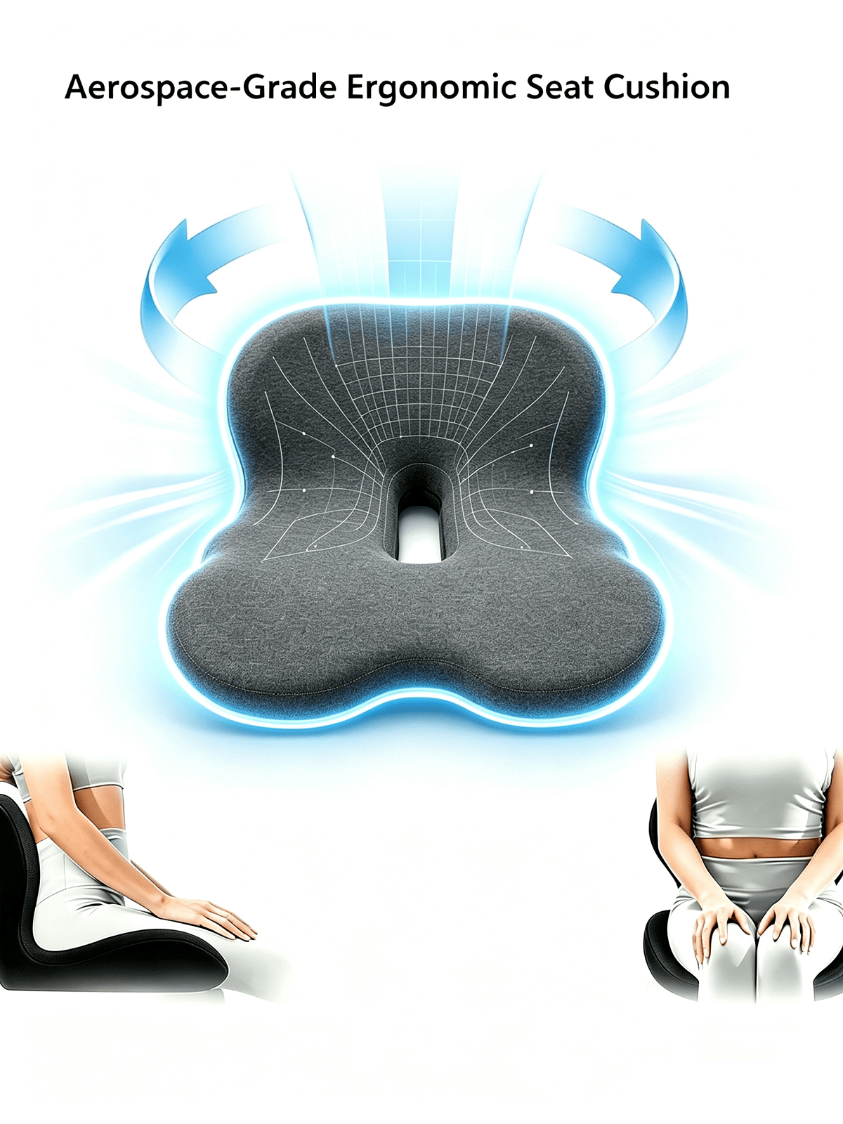1PC Memory Foam Seat Cushion With Back Support, Ergonomic Chair Cushion For Office, Car & Home, Detachable Anti-Slip Sitting Pad, Black Available