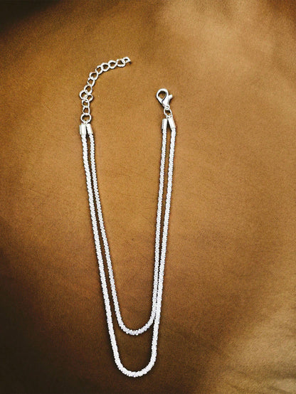 1pc Minimalist Charming Double-Chain Silver Anklet, Women's Fashion Shiny Beach Holiday Travel Jewelry Couples Anklet