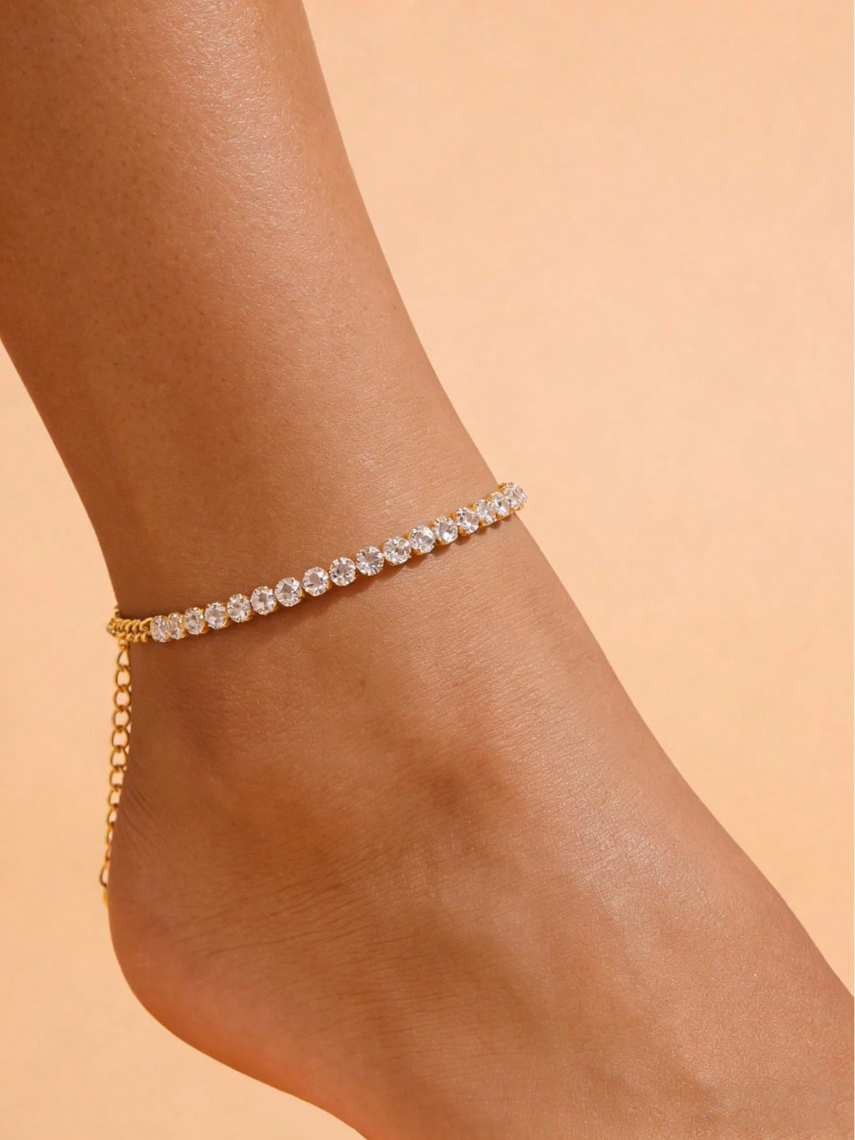 1pc Minimalist Shiny Gold Rhinestone Anklet, Versatile Daily Wear Jewelry For Women