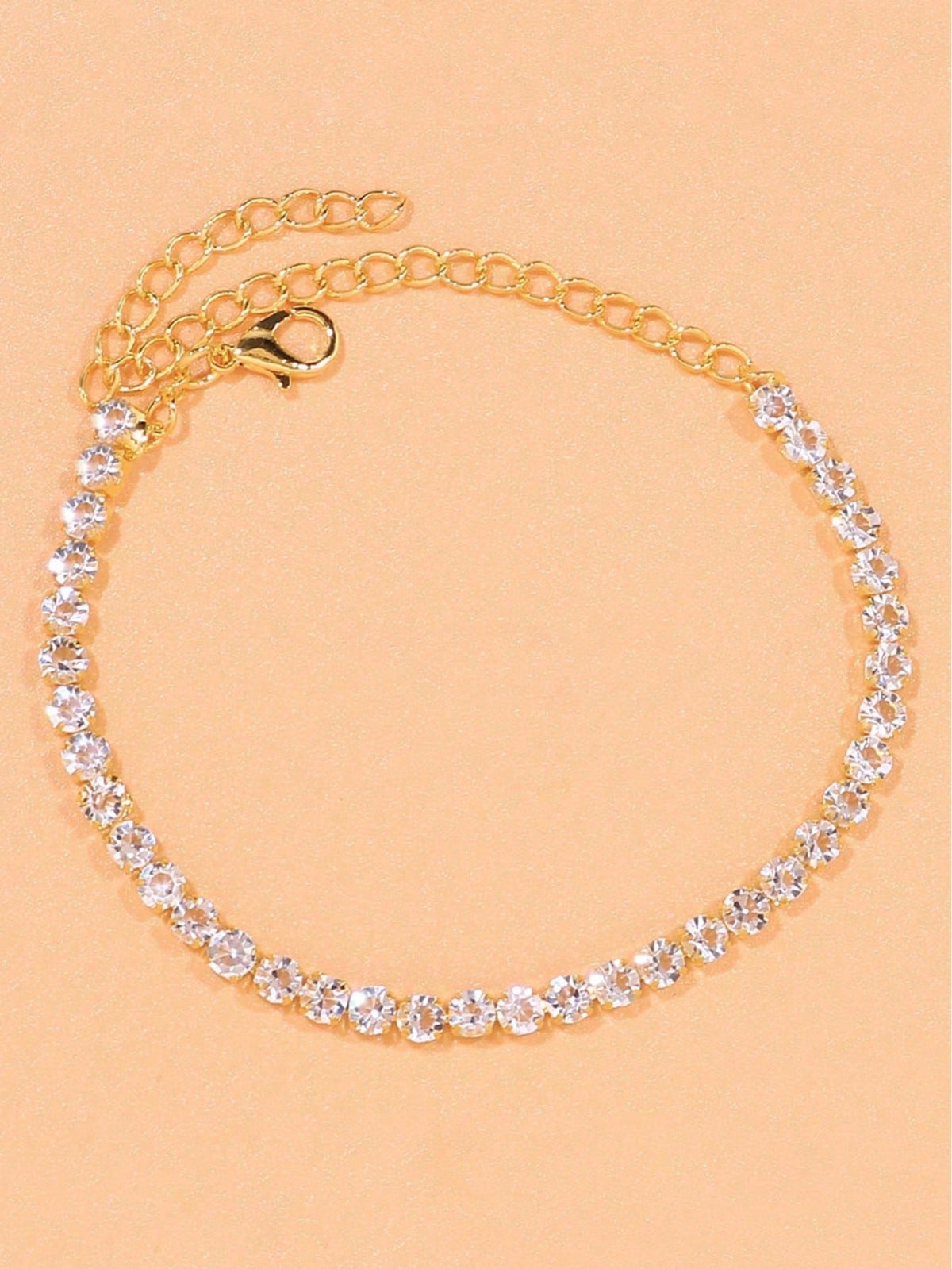 1pc Minimalist Shiny Gold Rhinestone Anklet, Versatile Daily Wear Jewelry For Women