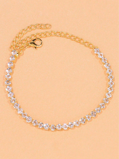 1pc Minimalist Shiny Gold Rhinestone Anklet, Versatile Daily Wear Jewelry For Women
