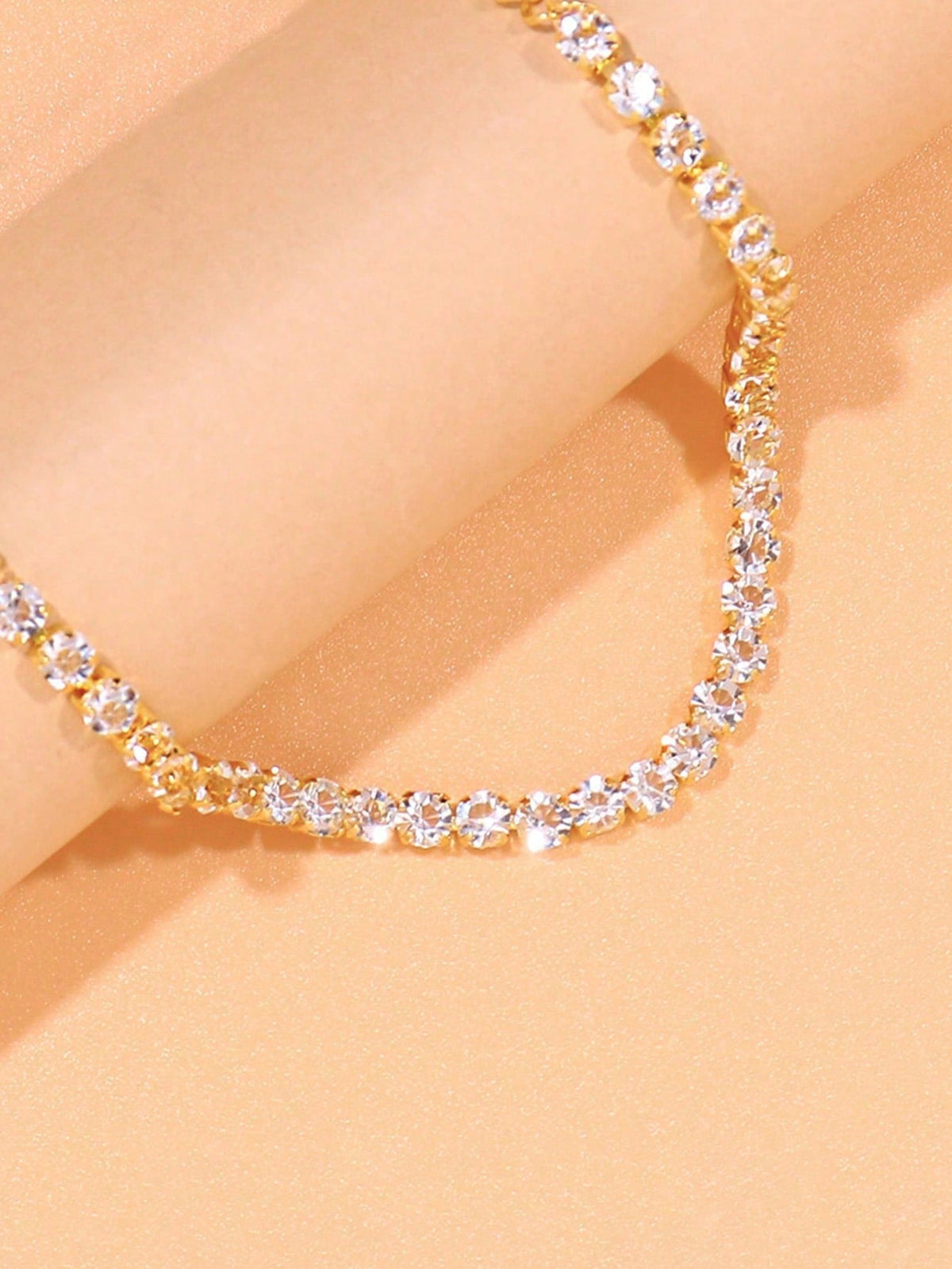 1pc Minimalist Shiny Gold Rhinestone Anklet, Versatile Daily Wear Jewelry For Women
