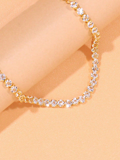 1pc Minimalist Shiny Gold Rhinestone Anklet, Versatile Daily Wear Jewelry For Women