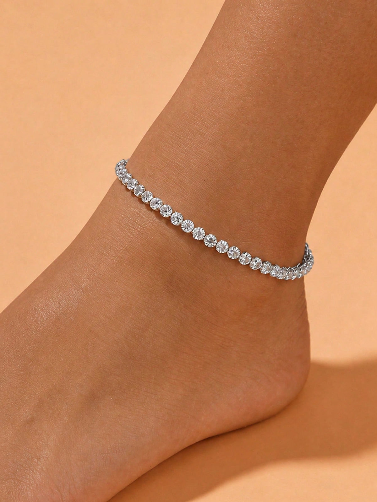 1pc Minimalist Shiny Gold Rhinestone Anklet, Versatile Daily Wear Jewelry For Women
