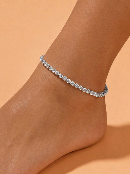 1pc Minimalist Shiny Gold Rhinestone Anklet, Versatile Daily Wear Jewelry For Women