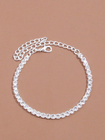 1pc Minimalist Shiny Gold Rhinestone Anklet, Versatile Daily Wear Jewelry For Women