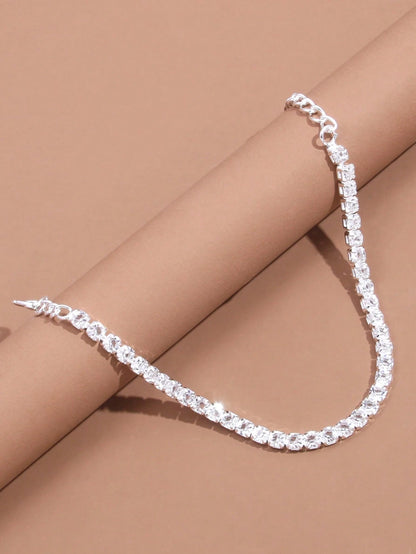1pc Minimalist Shiny Gold Rhinestone Anklet, Versatile Daily Wear Jewelry For Women