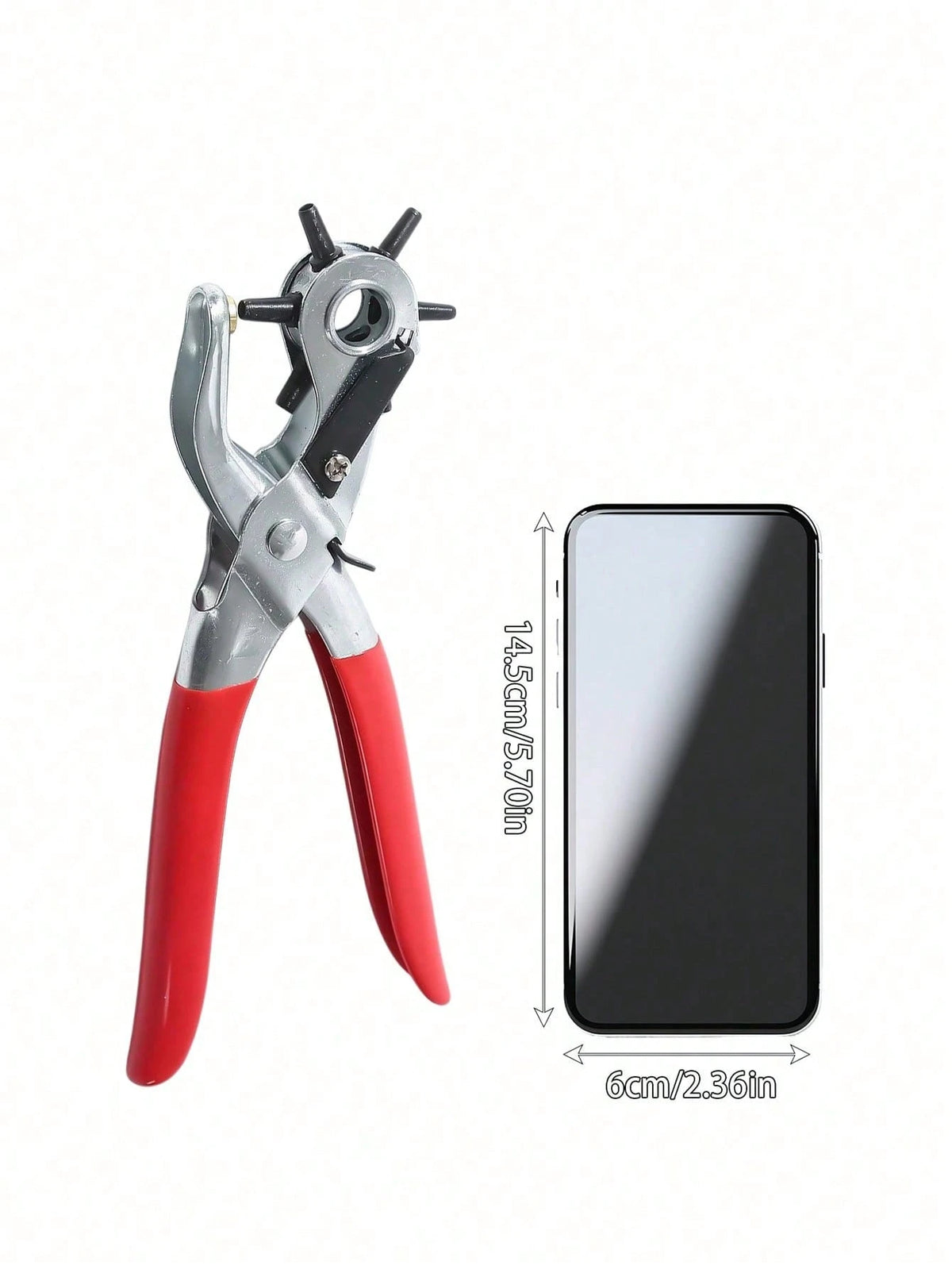 1Pc Multifunction Belt Punch Tool,Leather Hole Punch Tool 8.5" Heavy Duty 6 Size Revolving Leather Belt Hand Hole Puncher For Belts, Watch Bands, Straps, Dog Collars, Saddles, Shoes, Fabric, DIY Home