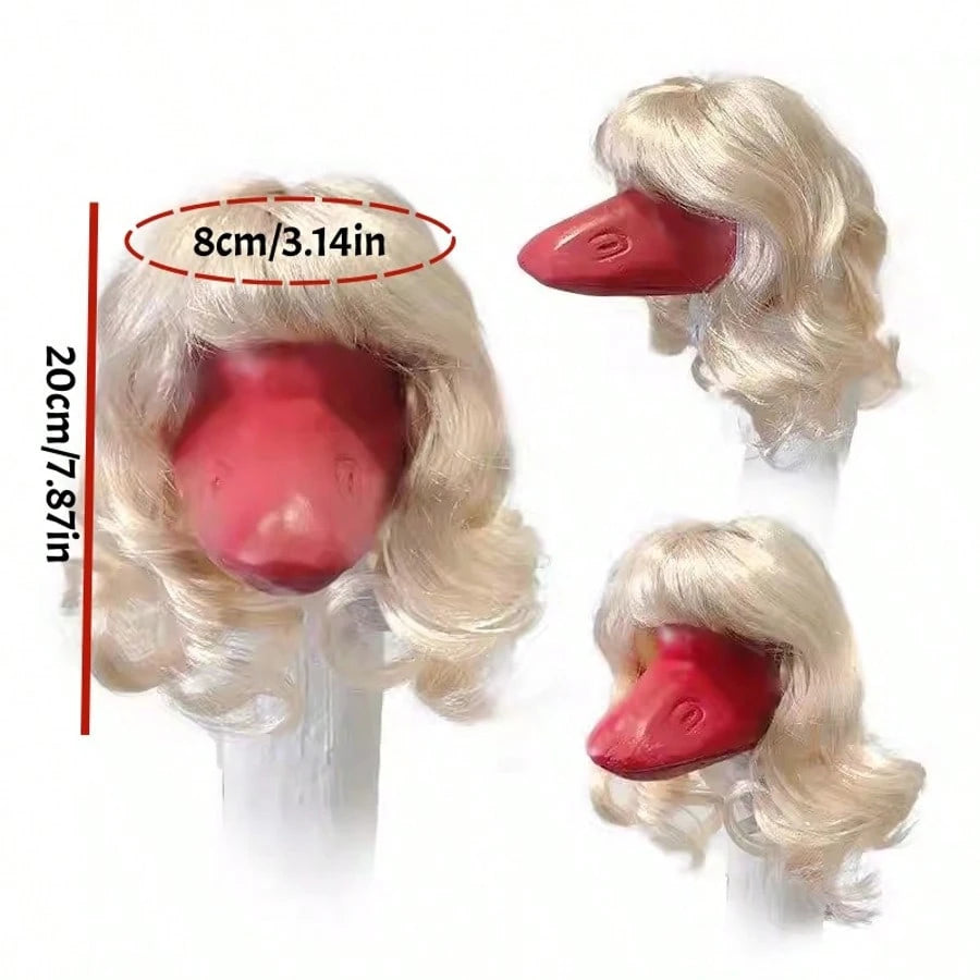 1pc Pet Goose Wig, Funny Goose Headpiece, Cute Goose Wig With Long Braids, Dress Up Goose As Judge, Goose Judge Wig, Goose Short Curly Wavy Hair, Perfect For Porch Goose Decoration