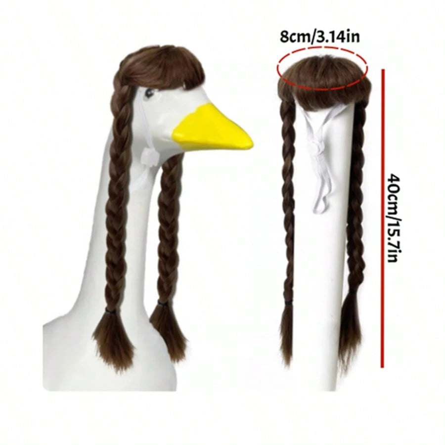 1pc Pet Goose Wig, Funny Goose Headpiece, Cute Goose Wig With Long Braids, Dress Up Goose As Judge, Goose Judge Wig, Goose Short Curly Wavy Hair, Perfect For Porch Goose Decoration