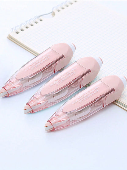 1pc Pink Pen Shaped Retractable Correction Tape, Creative School & Office Supplies With Refillable Cartridge, Back To School
