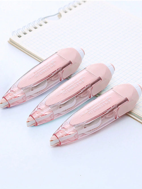 1pc Pink Pen Shaped Retractable Correction Tape, Creative School & Office Supplies With Refillable Cartridge, Back To School