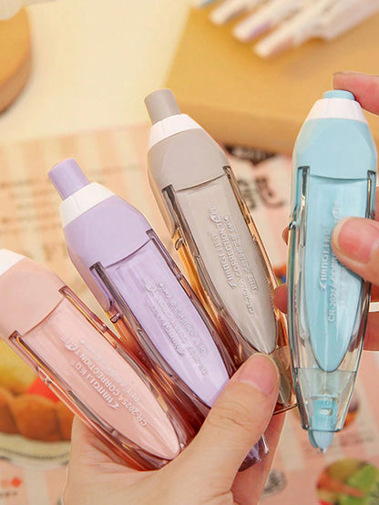 1pc Pink Pen Shaped Retractable Correction Tape, Creative School & Office Supplies With Refillable Cartridge, Back To School