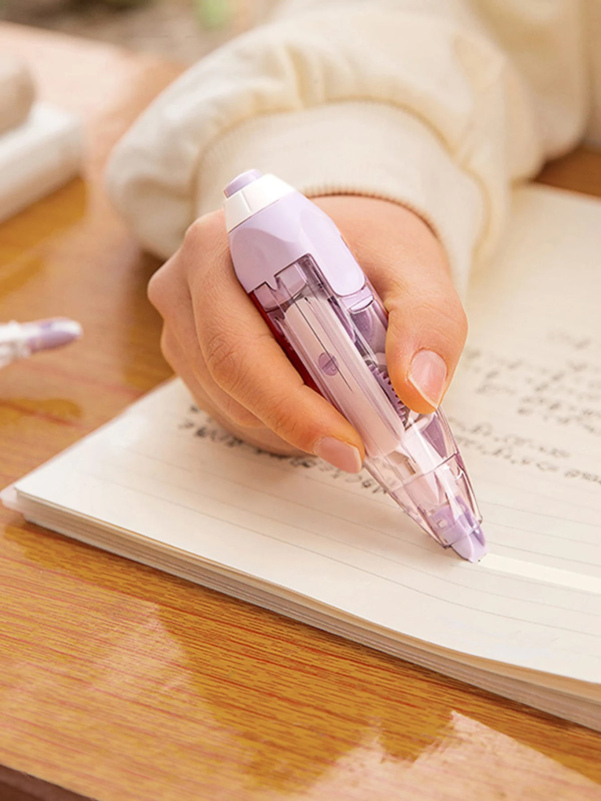1pc Pink Pen Shaped Retractable Correction Tape, Creative School & Office Supplies With Refillable Cartridge, Back To School