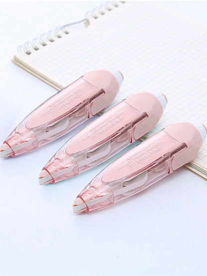 1pc Pink Pen Shaped Retractable Correction Tape, Creative School & Office Supplies With Refillable Cartridge, Back To School
