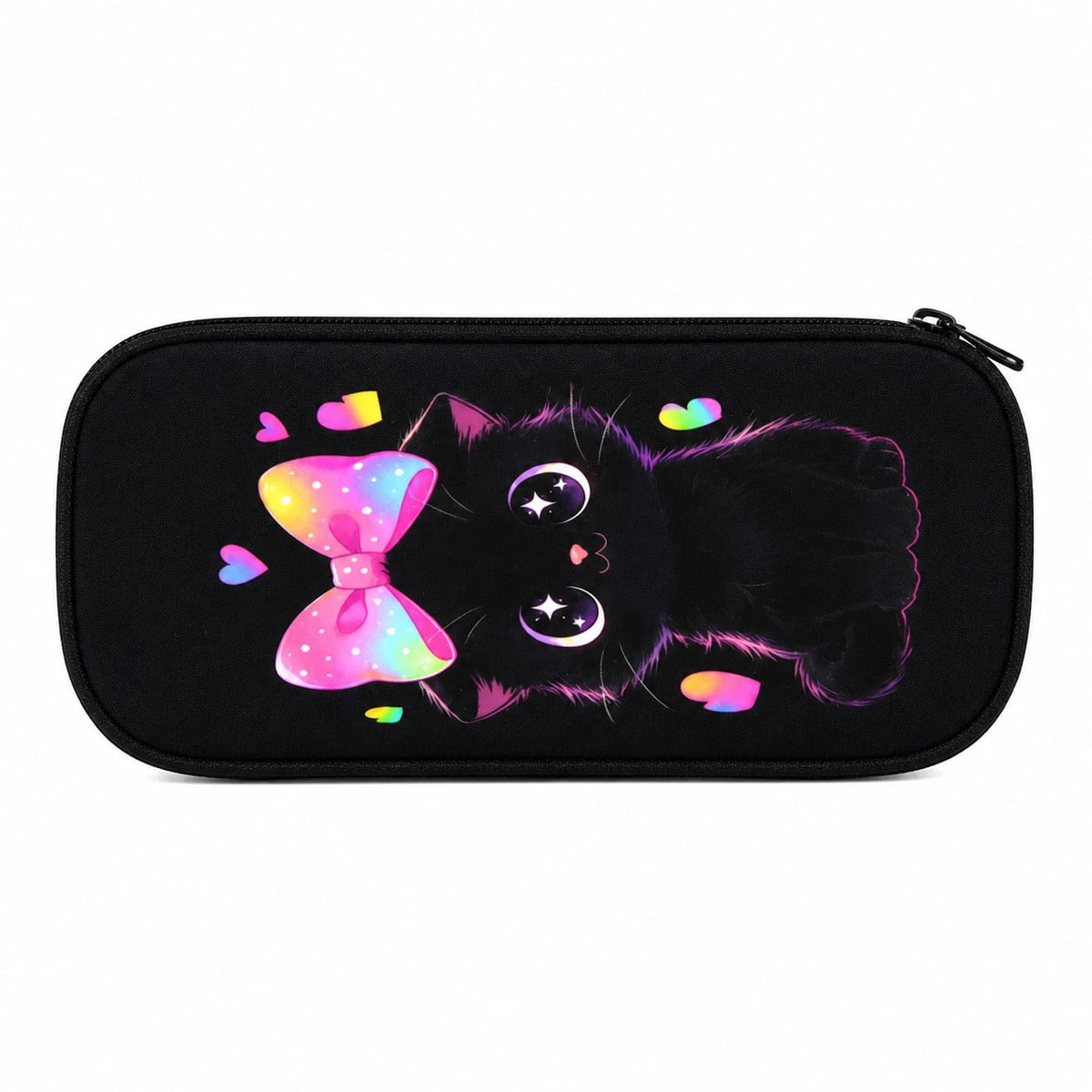 1pc Polyester Backpack, Cute Black Cat Bow And Heart Graphic, Durable Large-Capacity Bookpack With Adjustable Straps And Zipper Compartments For Commuting, Travel And Outdoor Use