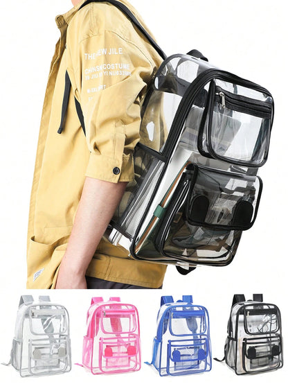 1pc Portable Transparent PVC Backpack, Waterproof Sports Travel Beach Bag, Casual Large Capacity Multi-Compartment Travel Storage Bag For Music Concerts, Sports Venues, Outdoor Activities, Music Festi