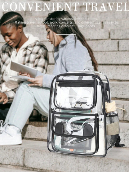 1pc Portable Transparent PVC Backpack, Waterproof Sports Travel Beach Bag, Casual Large Capacity Multi-Compartment Travel Storage Bag For Music Concerts, Sports Venues, Outdoor Activities, Music Festi