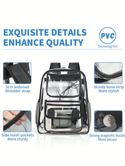 1pc Portable Transparent PVC Backpack, Waterproof Sports Travel Beach Bag, Casual Large Capacity Multi-Compartment Travel Storage Bag For Music Concerts, Sports Venues, Outdoor Activities, Music Festi