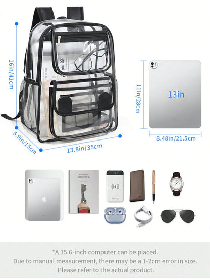1pc Portable Transparent PVC Backpack, Waterproof Sports Travel Beach Bag, Casual Large Capacity Multi-Compartment Travel Storage Bag For Music Concerts, Sports Venues, Outdoor Activities, Music Festi