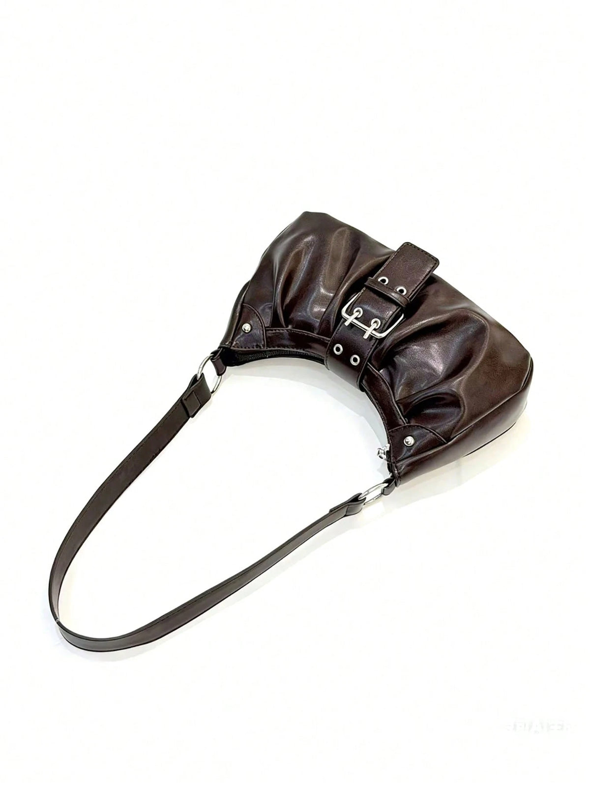 1pc PU Y2K Women's Vintage Maillard Wasteland Style Soft Distressed Rubbed Leather Motorcycle Bag With Rivet Buckle Decor, Pleated Cloud Design, Shoulder Underarm Bag, Baguette Bag, Square Bag, Suitab