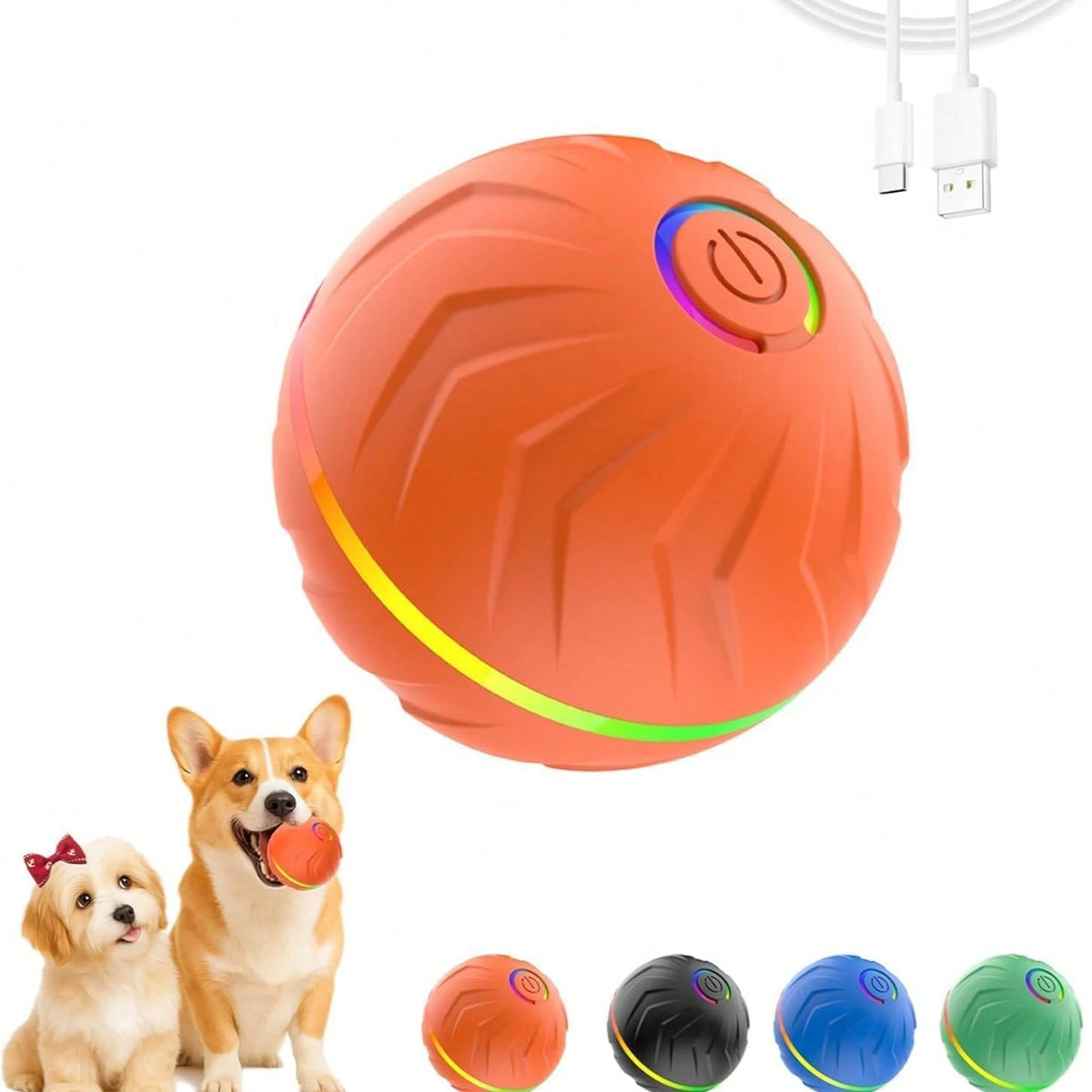 1pc Random Color Smart Pet Bouncing Ball, Fun And Durable Interactive Toy, USB Rechargeable, Thermoplastic Rubber Material, Random Movement, Suitable For Small Dogs