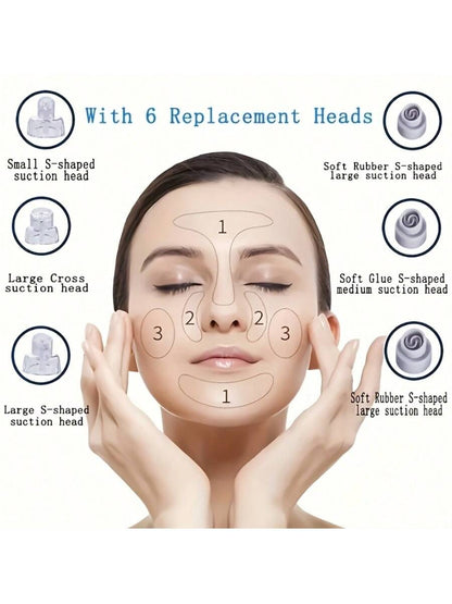 1pc Rechargeable Smart Facial Cleansing Brush, 6 Replaceable Heads, Micro-Bubble Technology, Deep Pore & Blackhead Cleansing, 300mAh Lithium-Polymer Battery, Fragrance-Free (Valentine's Day Gift)