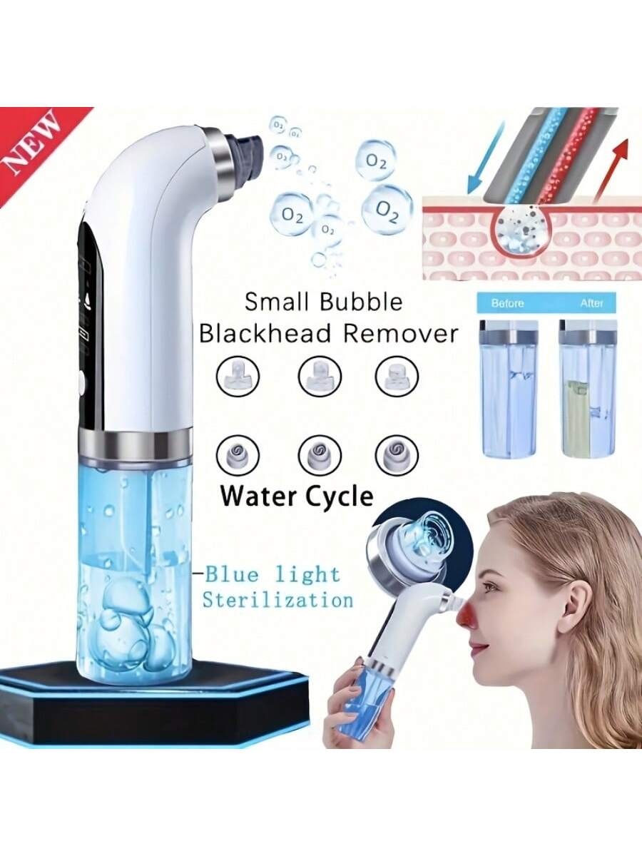 1pc Rechargeable Smart Facial Cleansing Brush, 6 Replaceable Heads, Micro-Bubble Technology, Deep Pore & Blackhead Cleansing, 300mAh Lithium-Polymer Battery, Fragrance-Free (Valentine's Day Gift)