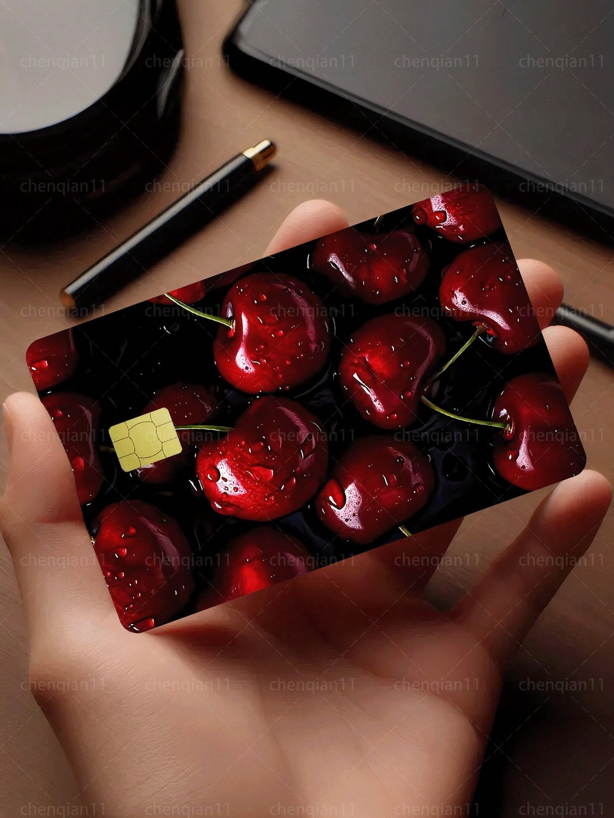 1pc Red Cherry Credit Card Sticker, Summer Fruit Couples Party Birthday Gift, PVC Material Anti-Fingerprint Anti-Scratch Durable Skin, Suitable For Men, Women, Couples, Small Chip Card, Bank Card, Cre