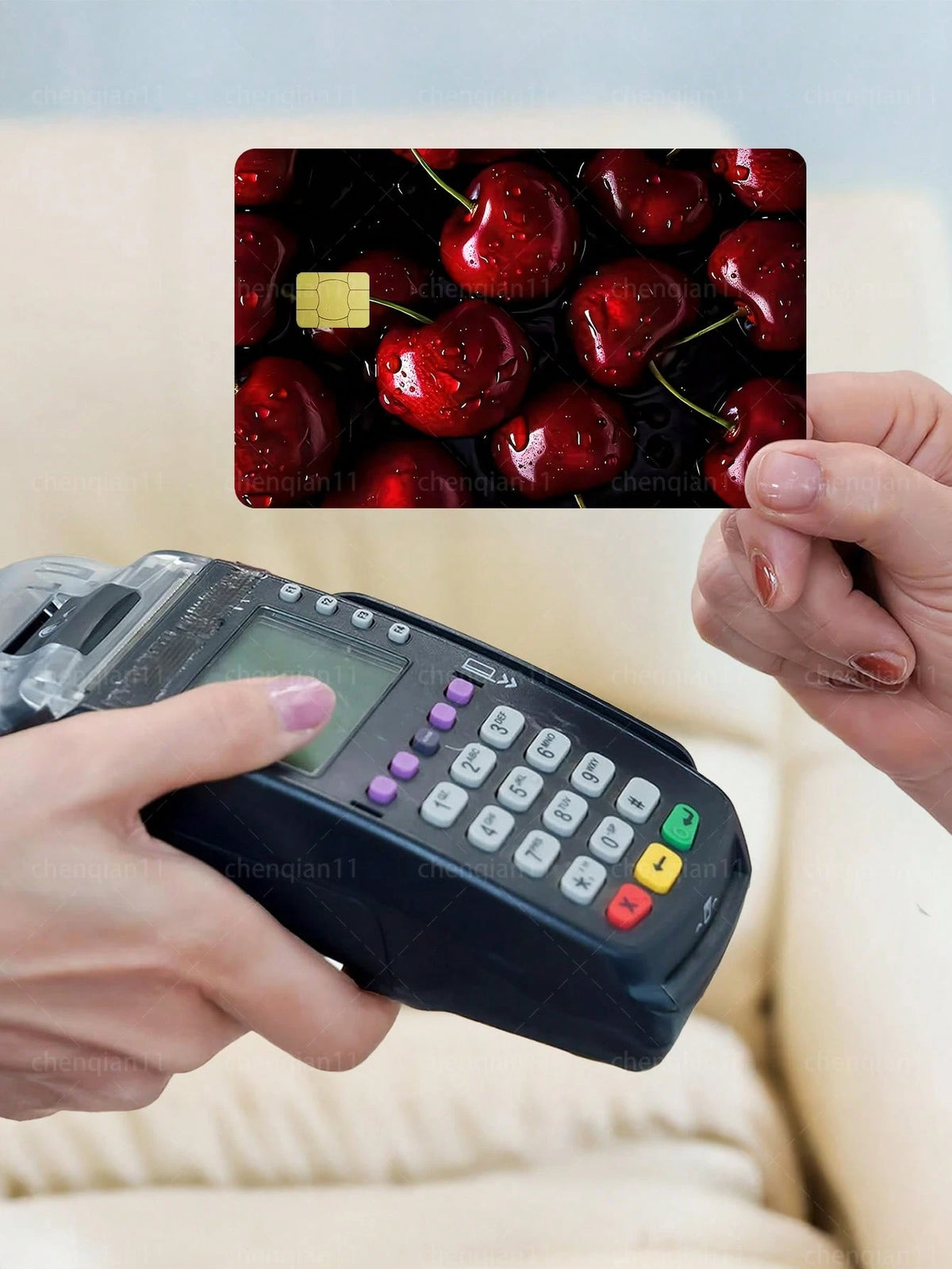 1pc Red Cherry Credit Card Sticker, Summer Fruit Couples Party Birthday Gift, PVC Material Anti-Fingerprint Anti-Scratch Durable Skin, Suitable For Men, Women, Couples, Small Chip Card, Bank Card, Cre