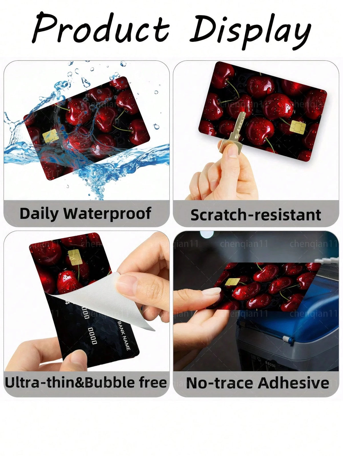 1pc Red Cherry Credit Card Sticker, Summer Fruit Couples Party Birthday Gift, PVC Material Anti-Fingerprint Anti-Scratch Durable Skin, Suitable For Men, Women, Couples, Small Chip Card, Bank Card, Cre