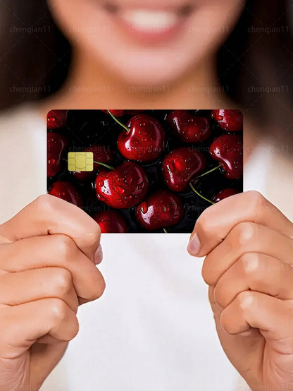 1pc Red Cherry Credit Card Sticker, Summer Fruit Couples Party Birthday Gift, PVC Material Anti-Fingerprint Anti-Scratch Durable Skin, Suitable For Men, Women, Couples, Small Chip Card, Bank Card, Cre
