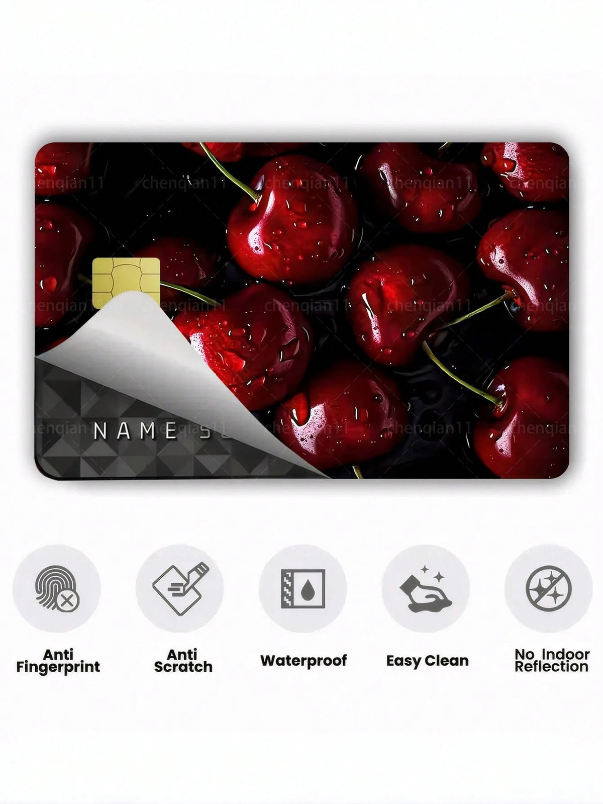1pc Red Cherry Credit Card Sticker, Summer Fruit Couples Party Birthday Gift, PVC Material Anti-Fingerprint Anti-Scratch Durable Skin, Suitable For Men, Women, Couples, Small Chip Card, Bank Card, Cre