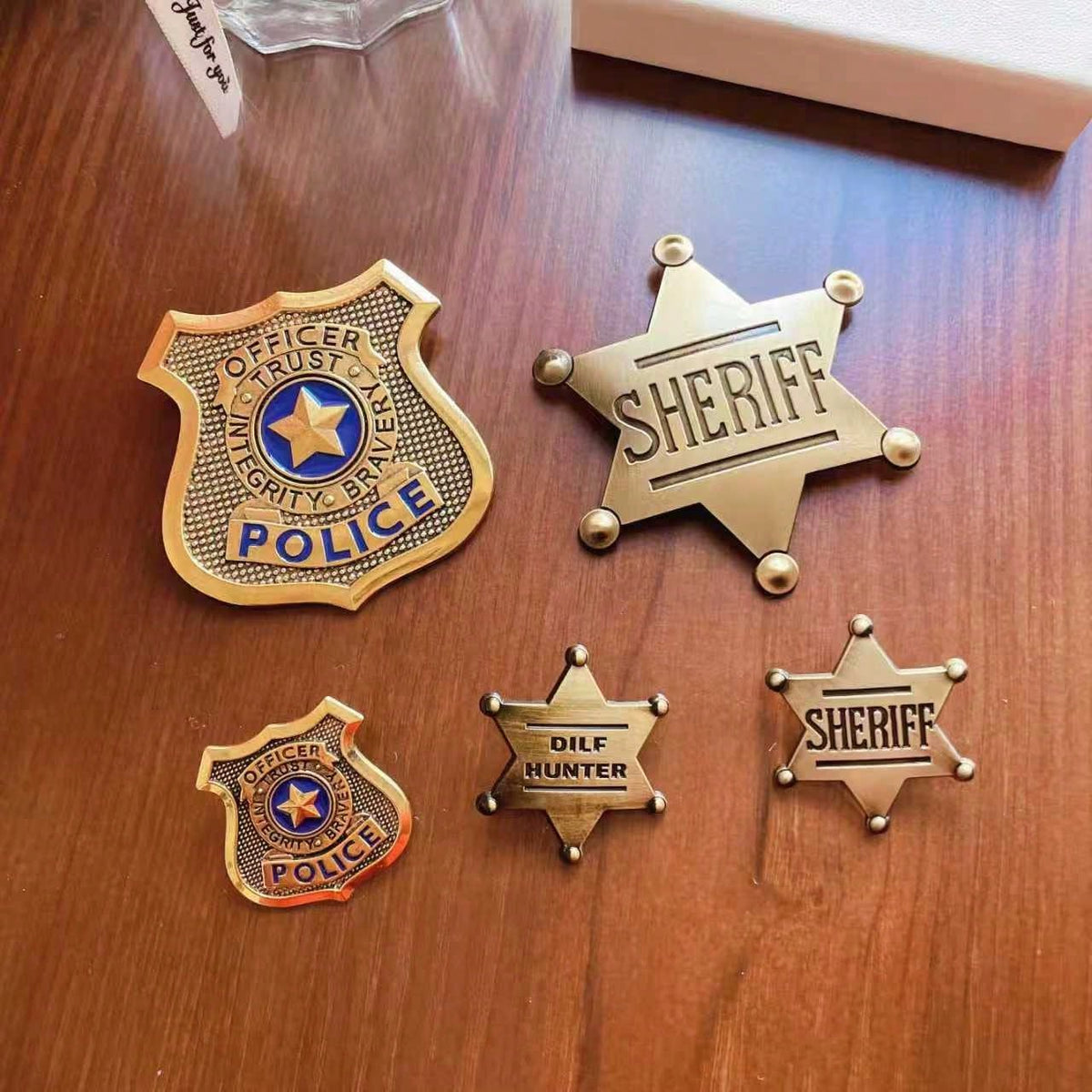 1pc/Sheriff Badge, Girls And Adults Metal Sheriff Badge, Western Police Vest Badge, Deputy Sheriff Badge, Cowboy Party Decoration Badge, Metal