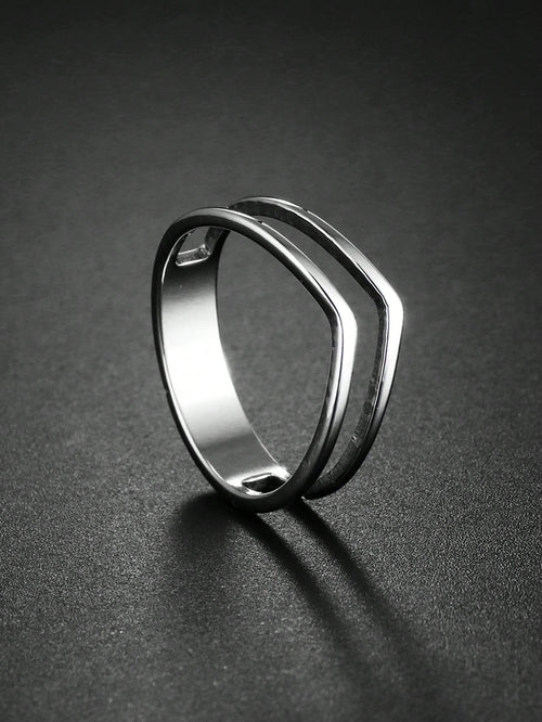 1pc Silver Stainless Steel Dual Layer V-Shaped Men's Ring