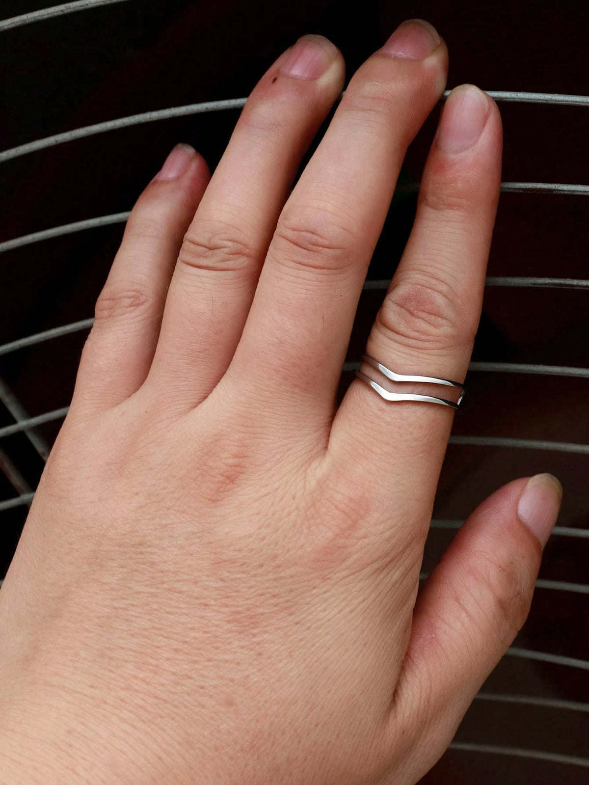 1pc Silver Stainless Steel Dual Layer V-Shaped Men's Ring