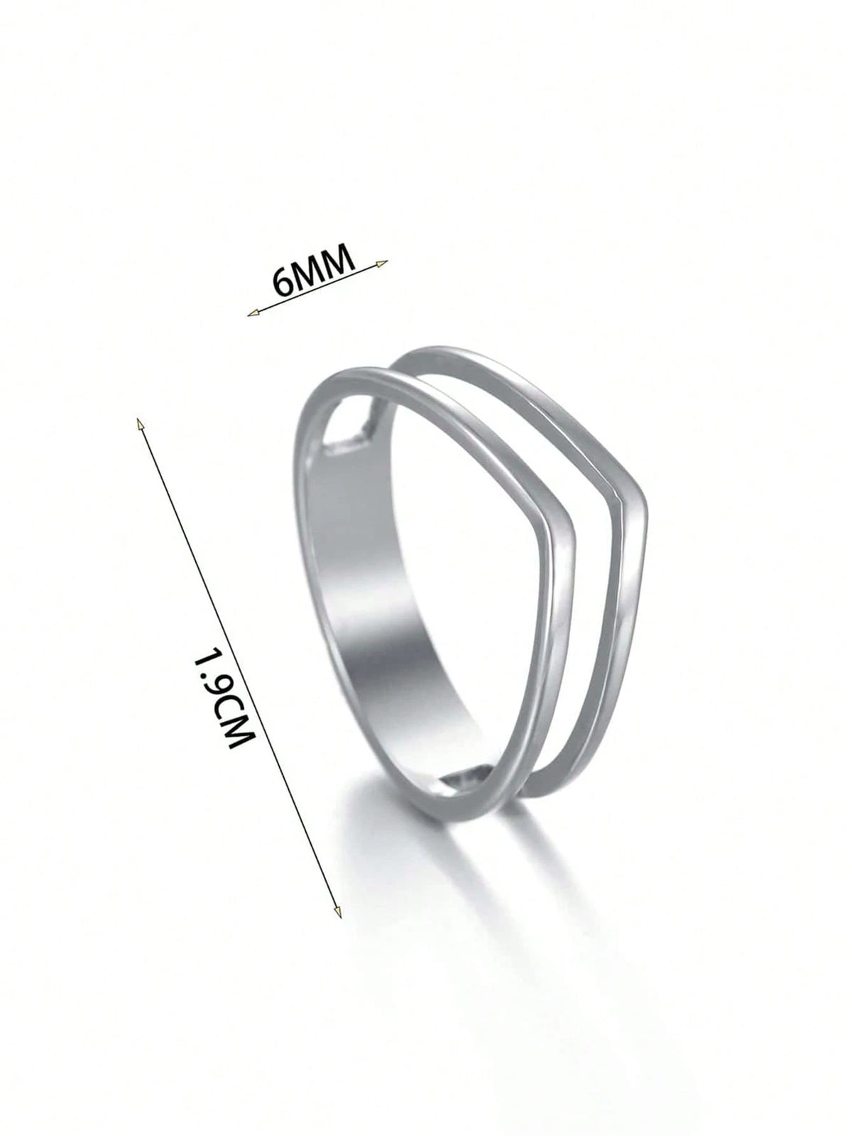 1pc Silver Stainless Steel Dual Layer V-Shaped Men's Ring