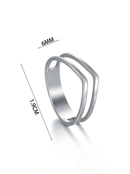 1pc Silver Stainless Steel Dual Layer V-Shaped Men's Ring