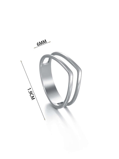 1pc Silver Stainless Steel Dual Layer V-Shaped Men's Ring