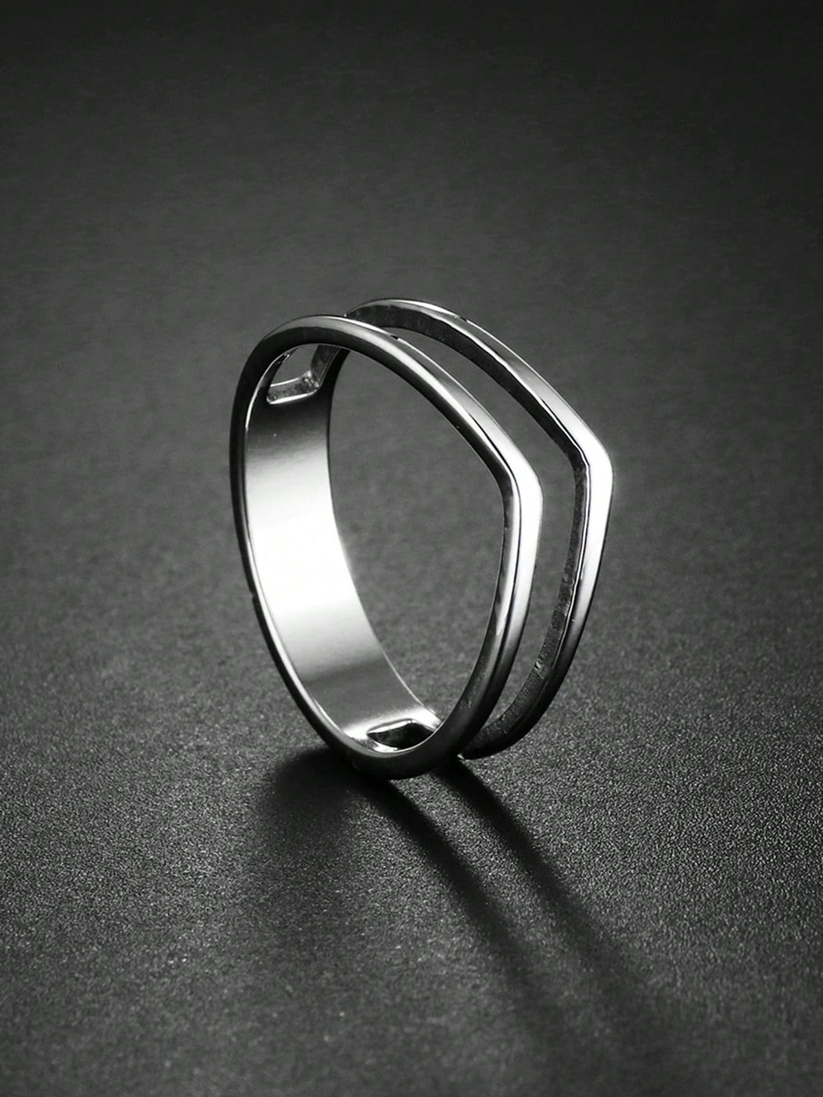 1pc Silver Stainless Steel Dual Layer V-Shaped Men's Ring