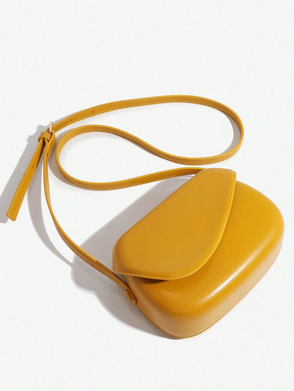 1pc Solid Color PU Square Saddle Bag, Suitable For Women's Daily Use, Fashionable Butter Yellow Bag For Women, Yellow