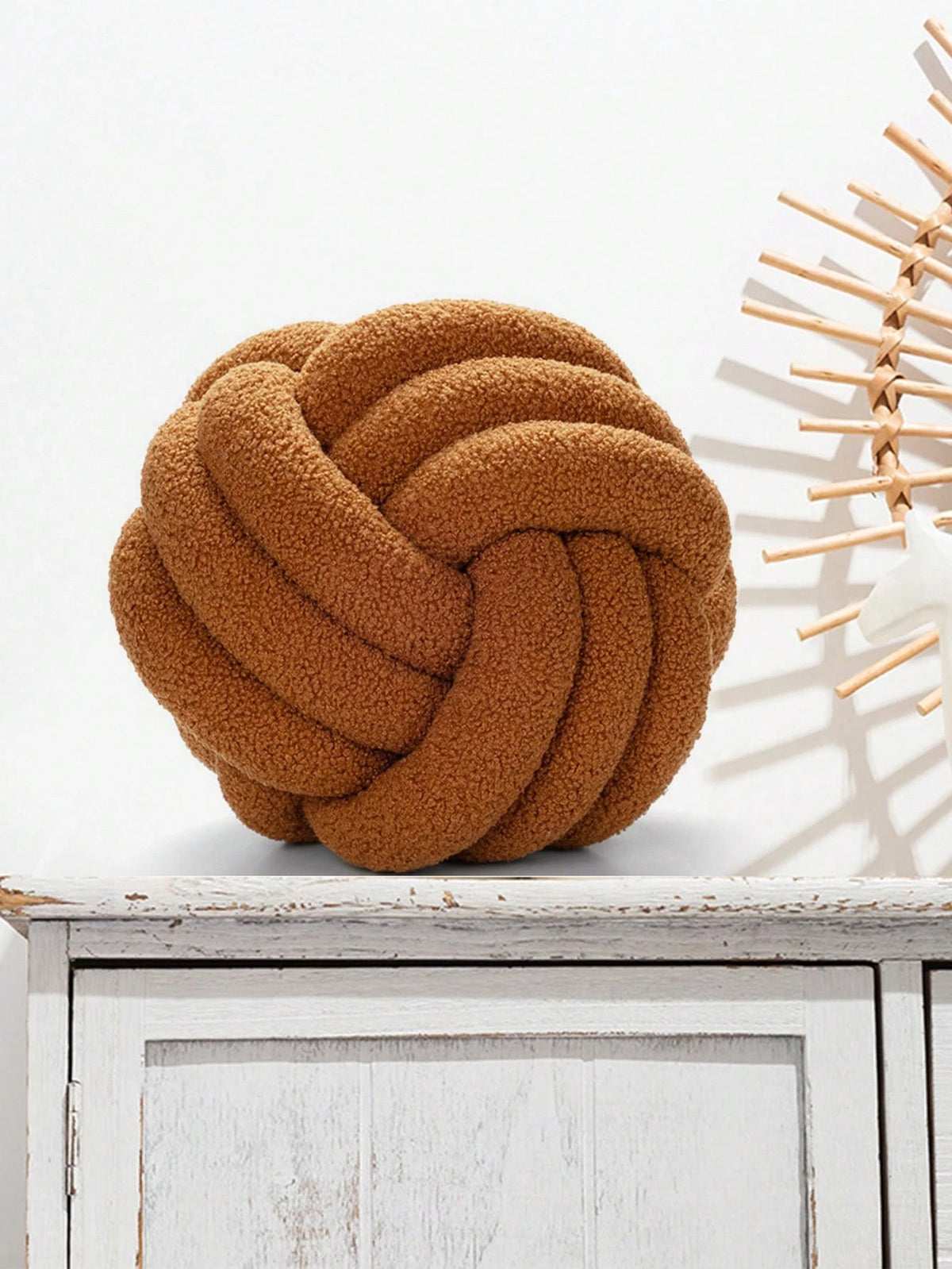 1pc Solid Color Versatile 3-Strand Hand-Woven Ball, Decorative Throw Pillow, Sofa Coffee Table Decor Ornament, Bedroom Bedside Decorative Pillow, Khaki