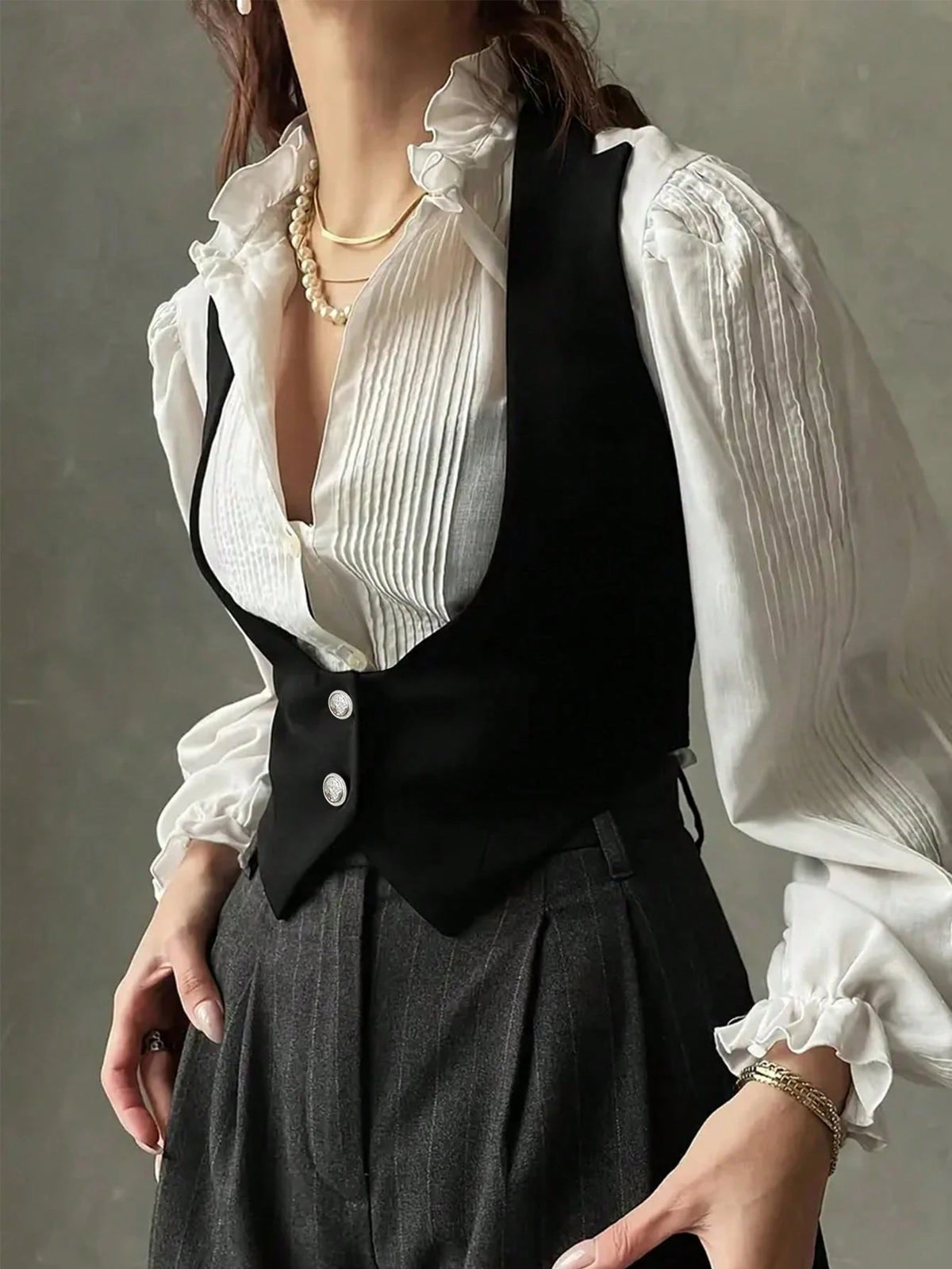 1pc Solid Color Woven Fabric Front Button Closure Women Casual Top, Suitable For Vacation, School, And Daily Wear Black Summer
