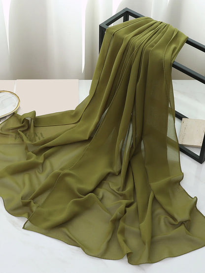 1pc Solid Soft Chiffon Scarf For Daily Casual Life Women Hijab Accessories Women