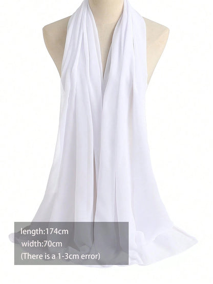 1pc Solid Soft Chiffon Scarf For Daily Casual Life Women Hijab Accessories Women
