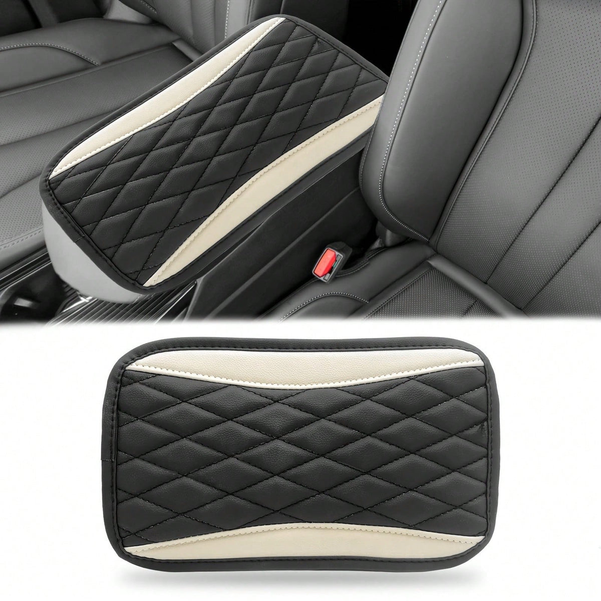 1pc Spliced PU Leather Center Console Cover, Upgraded Armrest Cover, With/Without Side Storage Bag, Can Be Used As Car Seat Storage Bag, Fashionable Car Decoration, Suitable For Most Sedans, Vehicles